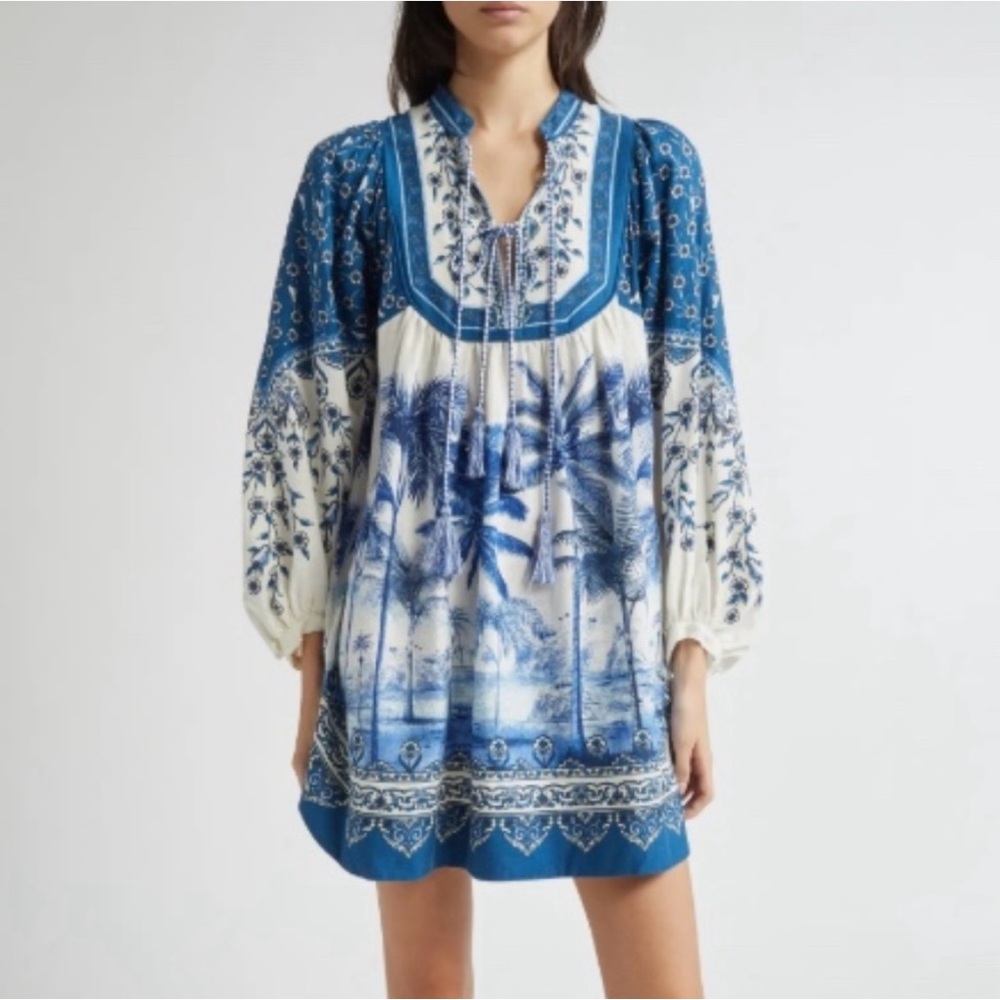 FARM Rio Blue and White Tropical Dress